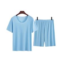 Conjunto De Pijamas De Verão Em Modal De Seda Para Homens Tamanho Grande, Pijamas De Manga Curta Em