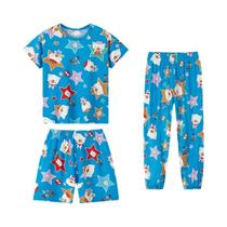 Conjunto De Pijamas De Verão Infantil Em 3 Peças Com Camiseta De Manga Curta E Calças Curtas Para Conjunto De Pijamas De Verão Infantil Em 3 Peças Com Camiseta De Manga Curta E Calças Curtas Para