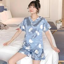 Conjunto De Pijamas De Verão Para Mulheres Em Tamanho Grande, Estilo Coreano, Em Seda Gelada, Com Conjunto De Pijamas De Verão Para Mulheres Em Tamanho Grande, Estilo Coreano, Em Seda Gelada, Com