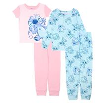 Conjunto de pijamas Disney Girls, 4 peças, algodão, Smile Stitch Conjunto de pijamas Disney Girls, 4 peças, algodão, Smile Stitch