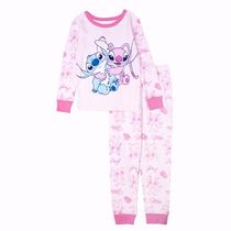 Conjunto de pijamas Disney Girls Stitch and Angel 100% algodão, 2 peças