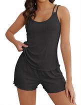 Conjunto de pijamas e shorts femininos de malha canelada Ekouaer