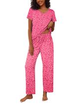 Conjunto de pijamas Ekouaer, blusa feminina de manga curta, calça comprida, rosa