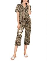 Conjunto de pijamas Ekouaer Capri para mulheres de manga curta com botão marrom