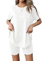 Conjunto de pijamas Ekouaer, manga curta, roupa esportiva, branco, S Conjunto de pijamas Ekouaer, manga curta, roupa esportiva, branco, S