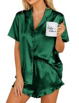 Conjunto de pijamas Ekouaer Silk para mulheres Button Down Green M Conjunto de pijamas Ekouaer Silk para mulheres Button Down Green M