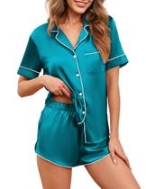 Conjunto de pijamas Ekouaer Silk Satin para mulheres de manga curta XXL Conjunto de pijamas Ekouaer Silk Satin para mulheres de manga curta XXL