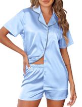 Conjunto de pijamas Ekouaer Silk Satin para mulheres de manga curta XXL