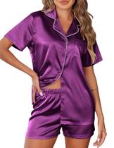Conjunto de pijamas Ekouaer Silk Satin para mulheres, roxo, tamanho L