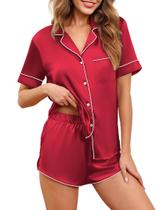 Conjunto de pijamas Ekouaer Silk Satin para mulheres, vermelho, tamanho L