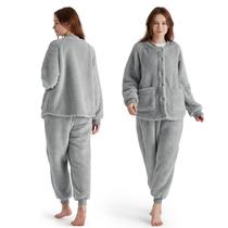 Conjunto de Pijamas Feminino Bedsure - Macio e Quentinho em Sherpa Cinza
