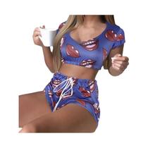 Conjunto de Pijamas Feminino Verão - Sexy, Casual, Estampa de Lábios - 2 Peças