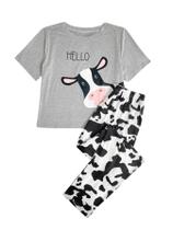 Conjunto de pijamas feminino WDIRARA com estampa estampada de vaca e manga curta