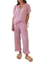 Conjunto de pijamas femininos Argeousgor, roupa de dormir xadrez com botões, GG
