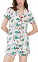 Conjunto de pijamas femininos com botão, 2 peças com estampa de coelhinho Conjunto de pijamas femininos com botão, 2 peças com estampa de coelhinho