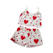 Conjunto De Pijamas Femininos Com Estampa De Coração 2PCS Leve Casual Moda Roupa De Dormir Shorts