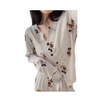 Conjunto De Pijamas Femininos Com Estampa De Laço Em Estilo Cartoon, Camisola De Manga Longa Com Conjunto De Pijamas Femininos Com Estampa De Laço Em Estilo Cartoon, Camisola De Manga Longa Com