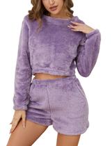 Conjunto de pijamas femininos de flanela Flygo, roxo, tamanho M