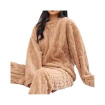 Conjunto De Pijamas Femininos De Inverno Em Veludo Coral, Espesso, De Duas Peças, Fluffy, Com Decote