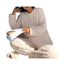 Conjunto De Pijamas Femininos De Inverno Em Veludo Coral, Espesso, De Duas Peças, Fluffy, Com Decote Conjunto De Pijamas Femininos De Inverno Em Veludo Coral, Espesso, De Duas Peças, Fluffy, Com Decote