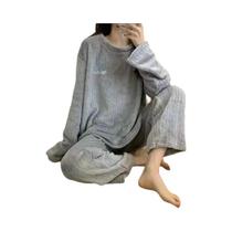 Conjunto De Pijamas Femininos De Inverno Em Veludo Coral, Roupa De Casa Aconchegante E Aquecida Para