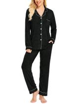 Conjunto de pijamas femininos de manga comprida SWOMOG S-XXL preto cinza Conjunto de pijamas femininos de manga comprida SWOMOG S-XXL preto cinza