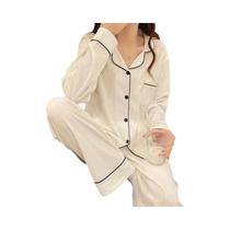 Conjunto De Pijamas Femininos De Manga Longa Em Cor Sólida Para Outono E Inverno, Roupa De Dormir