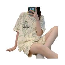 Conjunto De Pijamas Femininos De Verão Com Estampa De Urso Em Cartoon, Manga Curta, Gradiente,