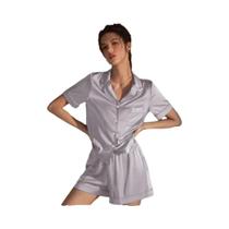 Conjunto De Pijamas Femininos De Verão Em Cetim Sólido Confortável Em Duas Peças Em Seda Falsa