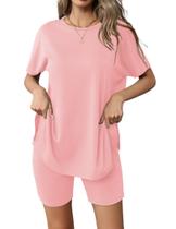 Conjunto de pijamas femininos Ekouaer, manga curta, laranja, rosa Conjunto de pijamas femininos Ekouaer, manga curta, laranja, rosa