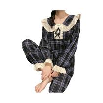 Conjunto De Pijamas Femininos Em Xadrez Para Primavera E Outono, Estilo Japonês Com Gola De Boneca E Conjunto De Pijamas Femininos Em Xadrez Para Primavera E Outono, Estilo Japonês Com Gola De Boneca E