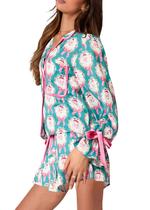 Conjunto de pijamas femininos Faretumiya de Natal, 2 peças com gravata borboleta