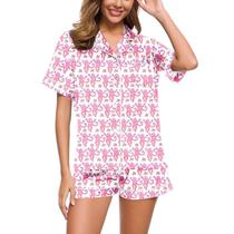 Conjunto de pijamas femininos florais de manga curta Y2k com coelhinho macaco