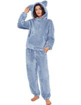 Conjunto de pijamas femininos Flygo, de lã fofa, azul, tamanho XS Conjunto de pijamas femininos Flygo, de lã fofa, azul, tamanho XS