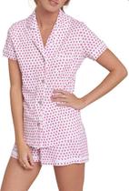 Conjunto de pijamas femininos fofos com estampa de coração de cetim Yiulangde