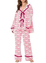 Conjunto de pijamas femininos Leyajedol Silk Christmas de 2 peças