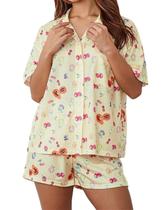 Conjunto de pijamas femininos LIUYANFENGZ com estampa de frutas e mangas curtas