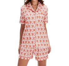 Conjunto de pijamas femininos LIUYANFENGZ com estampa de frutas, mangas curtas, rosa Conjunto de pijamas femininos LIUYANFENGZ com estampa de frutas, mangas curtas, rosa