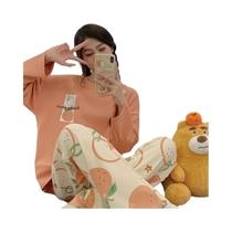 Conjunto De Pijamas Femininos Para Primavera E Outono Com Manga Longa E Estampa De Desenho Animado,