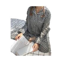 Conjunto De Pijamas Femininos Para Quatro Estações, Top Com Lapela Xadrez E Listrado, Calças Longas,