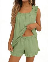 Conjunto de pijamas femininos SWOMOG com babados, pijamas de noiva, verde, GG Conjunto de pijamas femininos SWOMOG com babados, pijamas de noiva, verde, GG
