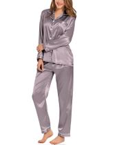 Conjunto de pijamas femininos SWOMOG, seda, cetim, manga comprida com botões