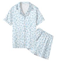 Conjunto de pijamas femininos Umeyda Satin Blue Sky Leopard para mulheres Conjunto de pijamas femininos Umeyda Satin Blue Sky Leopard para mulheres