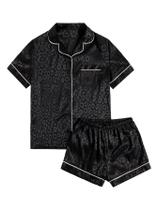 Conjunto de pijamas femininos WDIRARA com estampa de leopardo, cetim