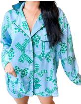 Conjunto de pijamas femininos Yiulangde de Natal em seda com estampa de laço