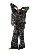 Conjunto de pijamas femininos Yoawdats, cetim macio, floral, 2 peças (preto, L)