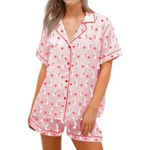 Conjunto de pijamas Fnkro Women Y2k Heart Rabbit Silk Satin Pjs S