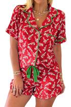Conjunto de pijamas KevaMolly Christmas Candy Cane Print feminino vermelho GG