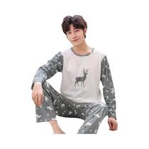 Conjunto De Pijamas Listrados De Manga Longa Para Homens Com Calças E Camiseta O-Neck Para Dormir E Conjunto De Pijamas Listrados De Manga Longa Para Homens Com Calças E Camiseta O-Neck Para Dormir E