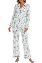 Conjunto de pijamas LUBOT feminino de viscose de bambu, 2 peças, pijamas, borboleta